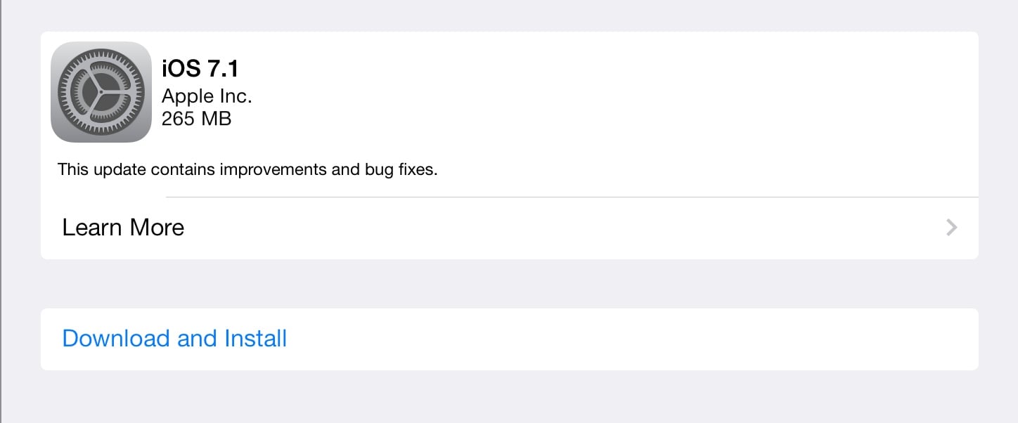 Tap on Download and Install to start installing iOS 7.1