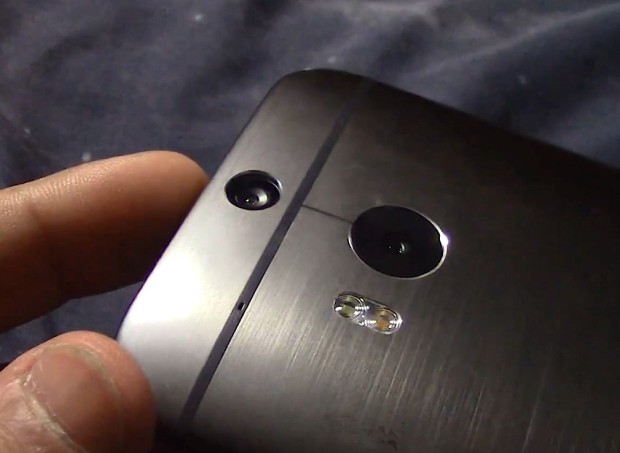 The New HTC One features two cameras on the back and what appears to be a dual-LED flash.