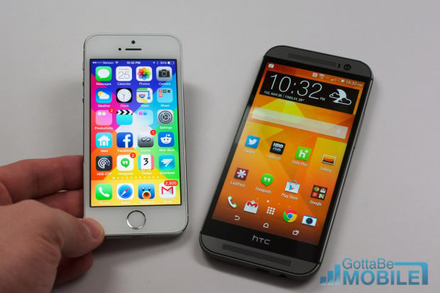The new HTC One features a larger higher resolution display, but the iPhone 5s is not a slouch.