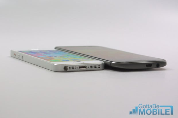 The new HTC One is slightly thicker than the iPhone 5s, but a curved back helps negate the thickness.