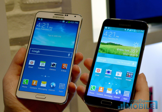 The Note 3 features a larger display, even though Samsung increased the size of the Galaxy S5.