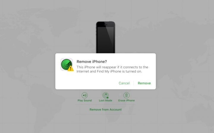 Confirm you want to remove Find My iPhone from your computer.