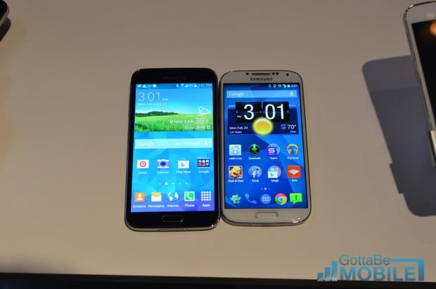 The Galaxy S5 is a little bit bigger than the Galaxy S4. 