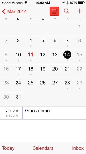 Use list view in the iOS 7.1 calendar for faster access to meetings.
