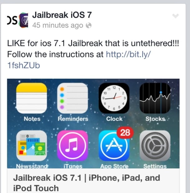 This announcement of an iOS 7.1 jailbreak release is not legit.