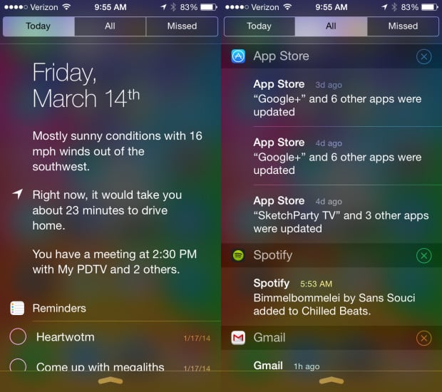 The iOS 8 Notification Center may clear out the Missed Tab.