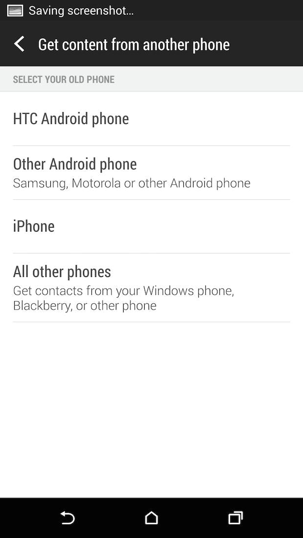 four transfer options in get content on htc one m8
