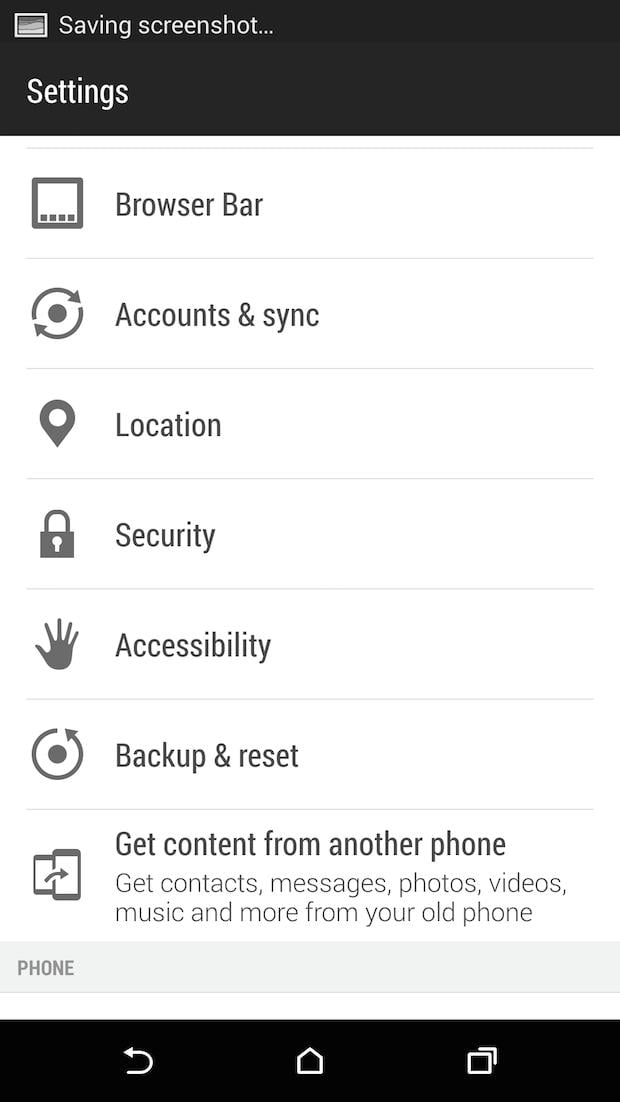 settings screen on htc one m8