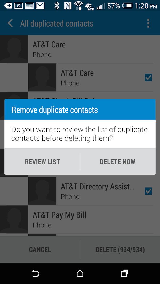 remove duplicate contacts after transfer from htc one m8