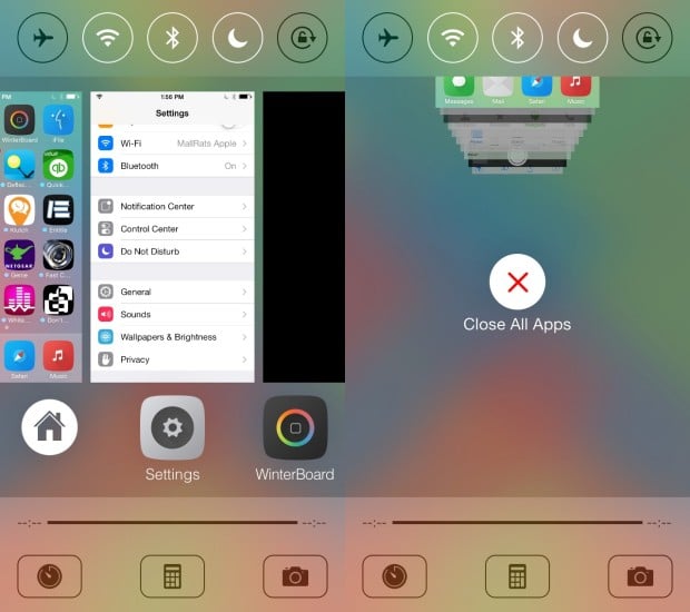 This is Auxo 2, a iOS 7 Cydia tweak that combines multitasking and Control Center.
