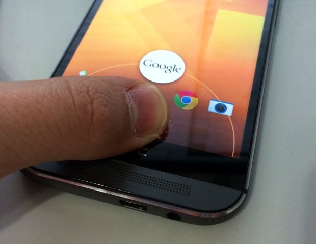Slide up from the home button to access Google Now on the HTC One M8.