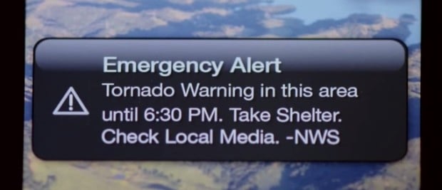 This is a sample iPhone Tornado Warning from the National Weather Service.