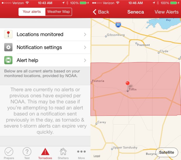 Use this app to get iPhone tornado warnings at multiple locations you pick.