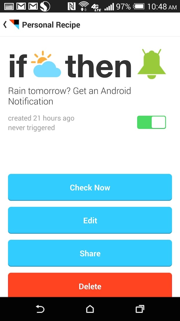 ifttt recipe editing page