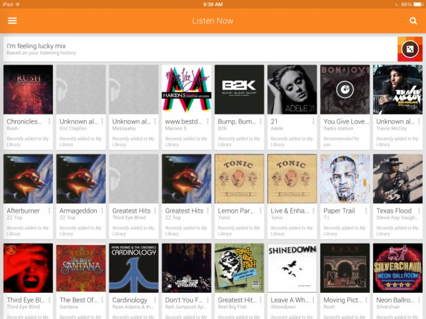 Google Play Music iPad app