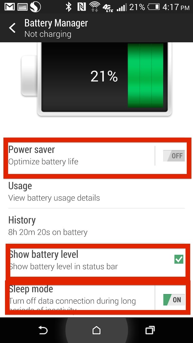 htc one battery saver