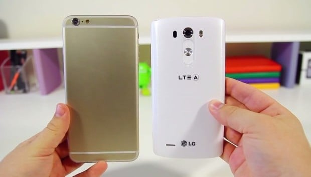 The 5.5-inch iPhone 6 vs LG G3 shows a larger ipHone, even though both devices are designed for a 5.5-inch display. Image via Techsmartt.