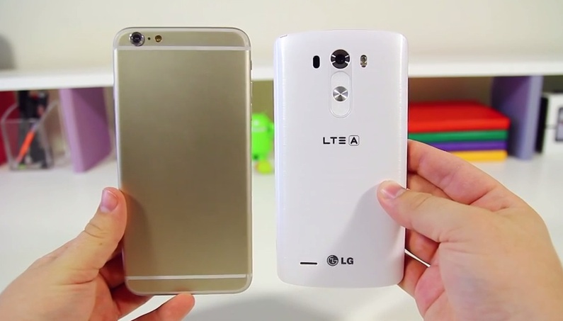 The 5.5-inch iPhone 6 vs LG G3 shows a larger ipHone, even though both devices are designed for a 5.5-inch display. Image via Techsmartt.