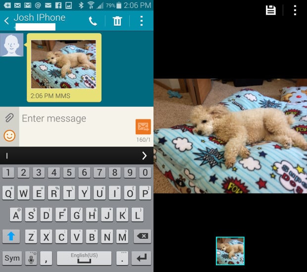 With a few taps you can save a photo from Messages on the Galaxy S5.