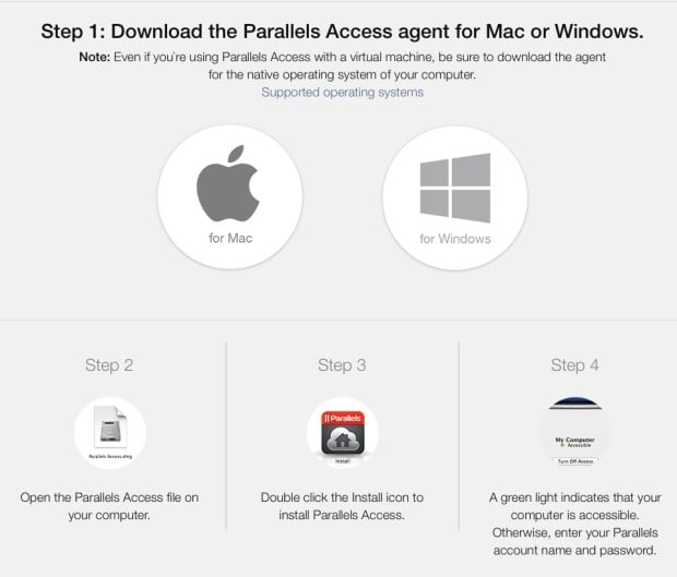 download page for parallels access
