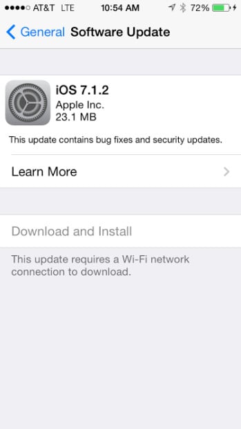 The iOS 7.1.2 update is a small update for iPhone 5 users.
