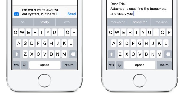 The new iOS 8 keyboard predicts what you are going to type. 