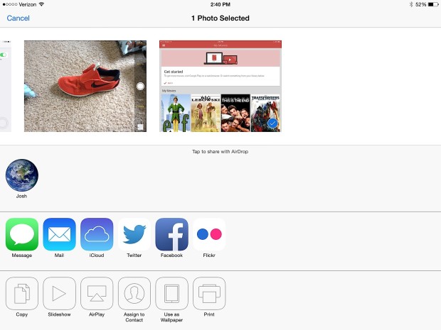 Use AirDrop to wirelessly share a file from iPad to iPhone or another iPad. 