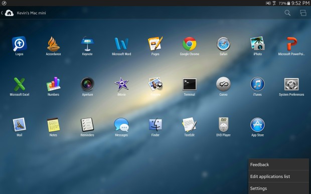 software icons on android version of parallels access