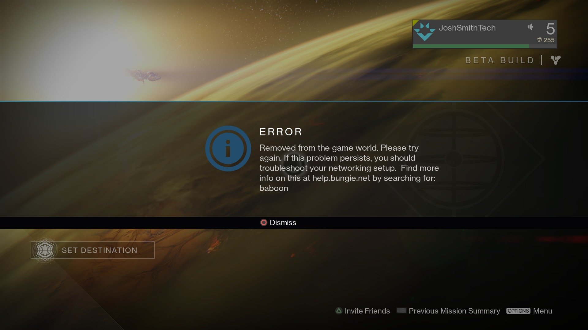 When you see a Destiny beta problem code like baboon it is already reported to Bungie.