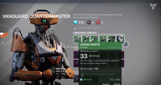 Visit the Vanguard Armory if you use the Destiny pre-order to get special weapons and gear.