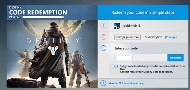 Enter your PS3 or PS4 Destiny beta code from a retailer.