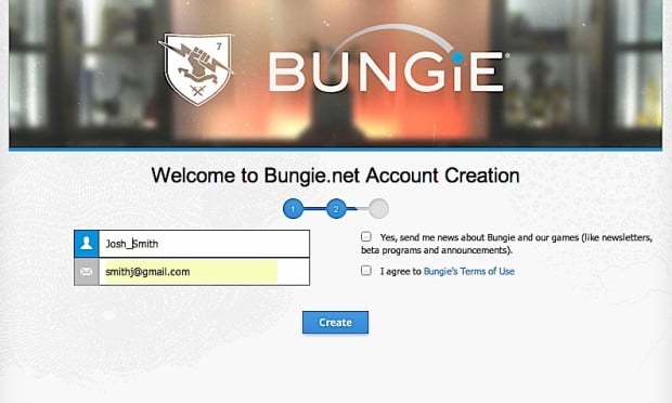 Create your Bungie account where you'll find the PS4 Destiny beta download codes. 