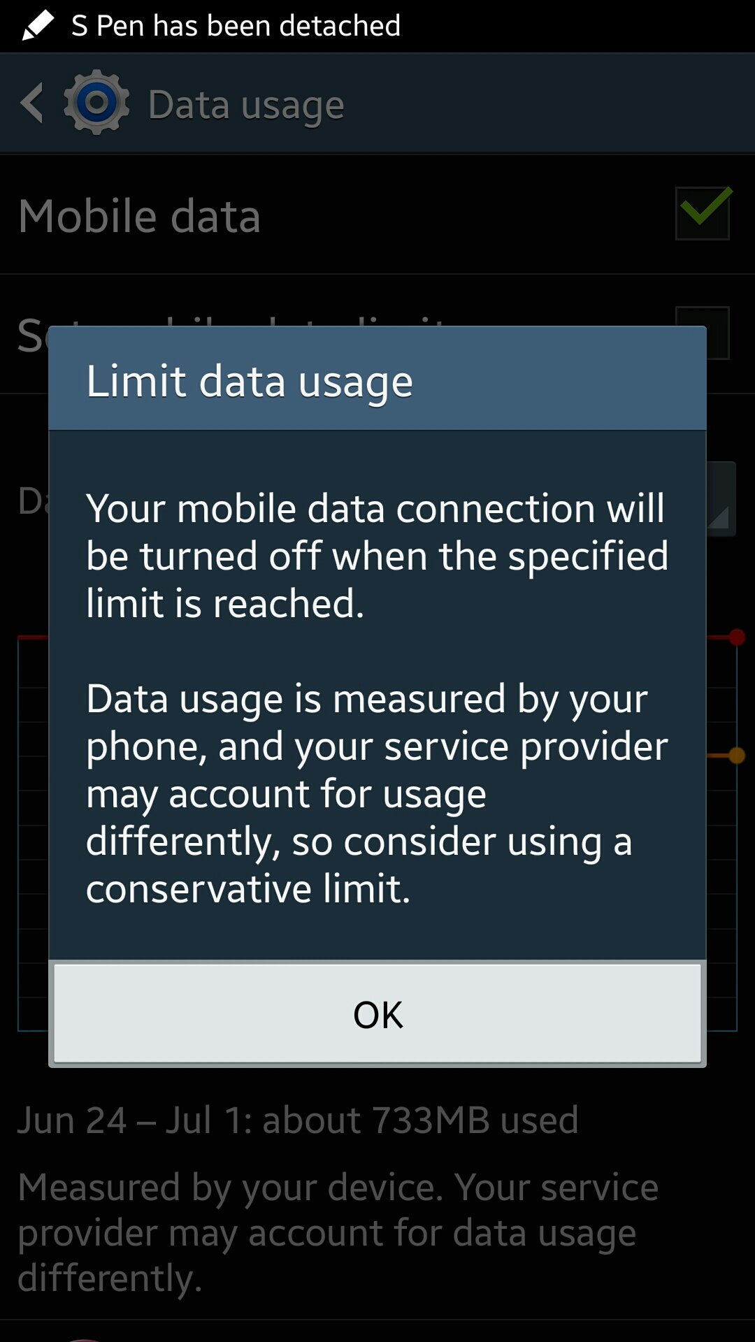 data usage warning on galaxy note 3