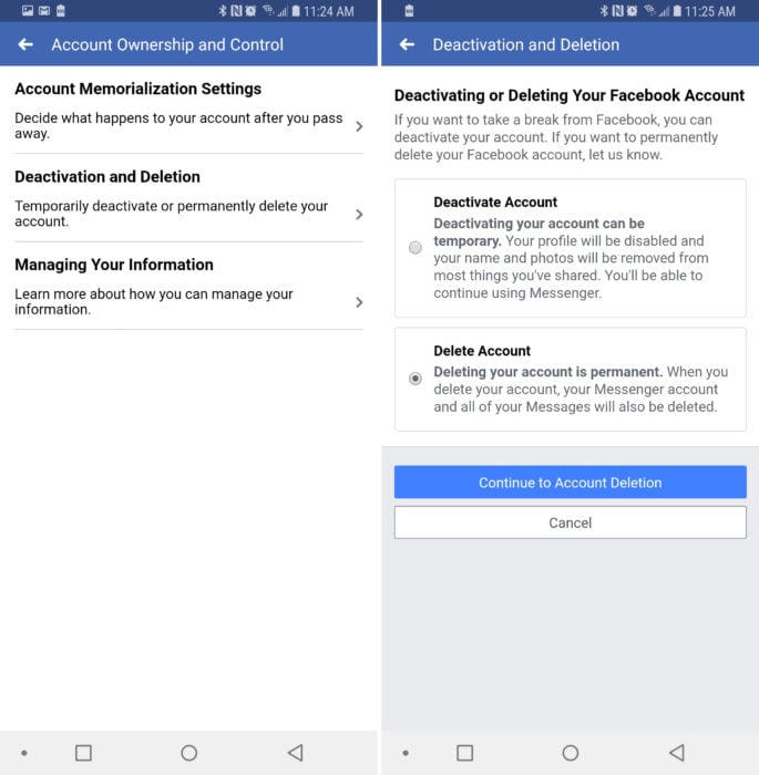 how to deactivate facebook account mobile