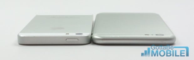 The iPhone 6 design shows more curves and new button placement from the iPhone 5s. 