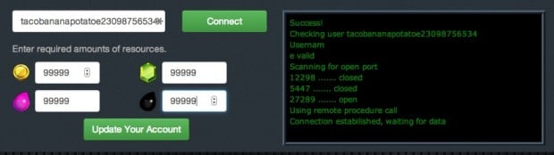 This Clash of Clans online hack claims my fake user name is valid and suggests I enter surveys.