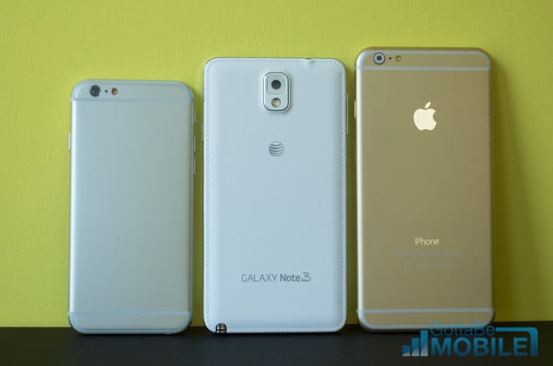 The Galaxy Note 3 is bigger than a 4.7-inch iPhone 6, but smaller than a 5.5-inch model.