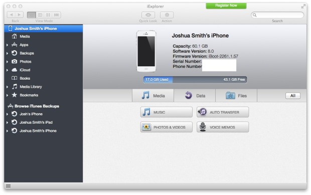 To transfer music from iPhone to Mac you'll need to choose Music in iExplorer.