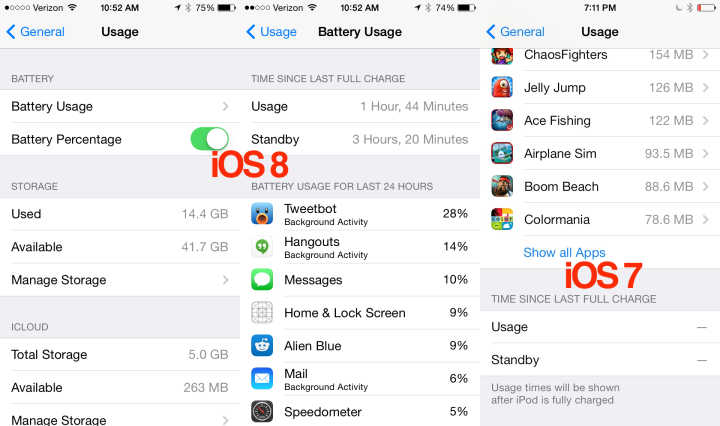 iOS 8 vs iOS Battery Life
