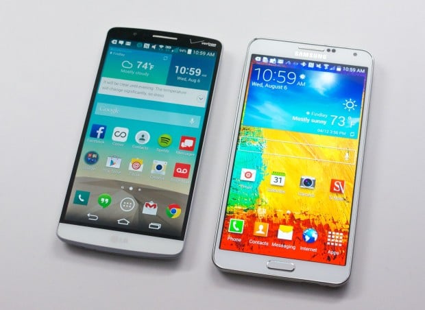 The LG G3 vs Galaxy Note 3 comparison shows slimmer bezels on the G3.