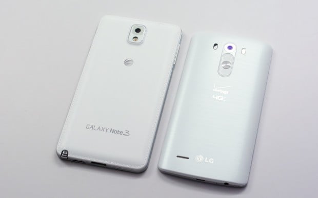 Both the LG G3 and Galaxy note 3 include plastic backs that pop off for access to storage and a replaceable battery.