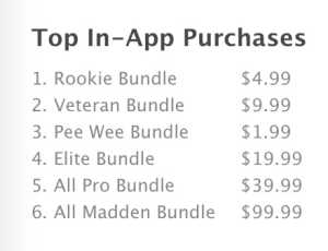 Sample Madden iPhone in app purchases.