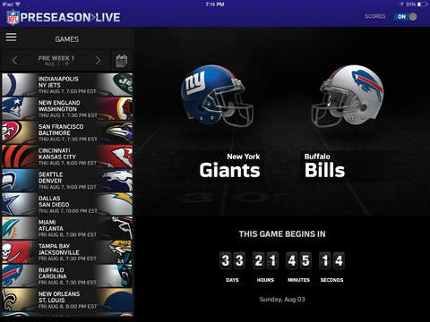 Watch NFL Preseason live on the iPad or a computer with a $19.99 subscription.