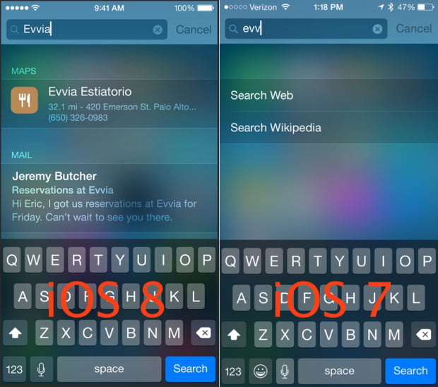 iOS 8 vs iOS 7 Walkthrough - Spotlight