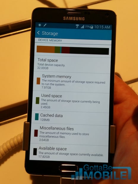 Galaxy Note 4 storage space. 