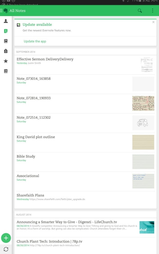 S Note notes in Evernote