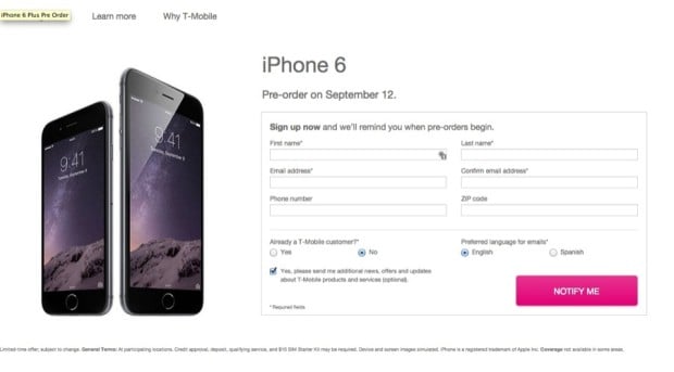 T-Mobile will take your info, but not your iPhone 6 order...yet