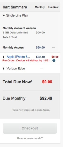 iPhone 6, Verizon Single Line Edge 2GB/mo