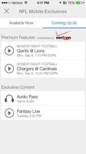 The Verizon NFL Mobile app includes a Monday Night Football live stream option.