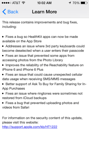 The iOS 8.1 update is loaded with fixes.
